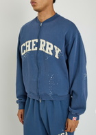 Cherry Los Angeles Logo Appliquéd Zip-through Cotton Sweatshirt Blue
