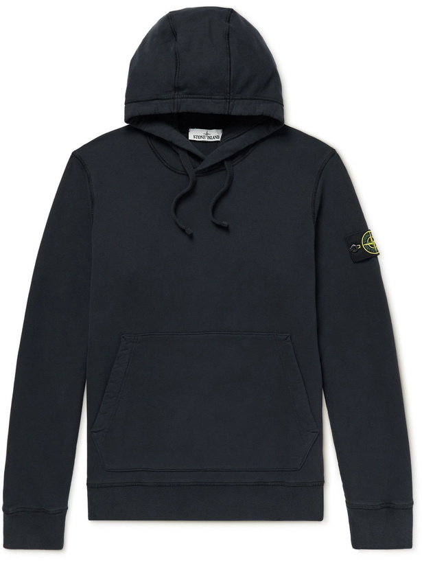 Photo: Stone Island - Logo-Appliquéd Cotton-Jersey Hoodie - Blue