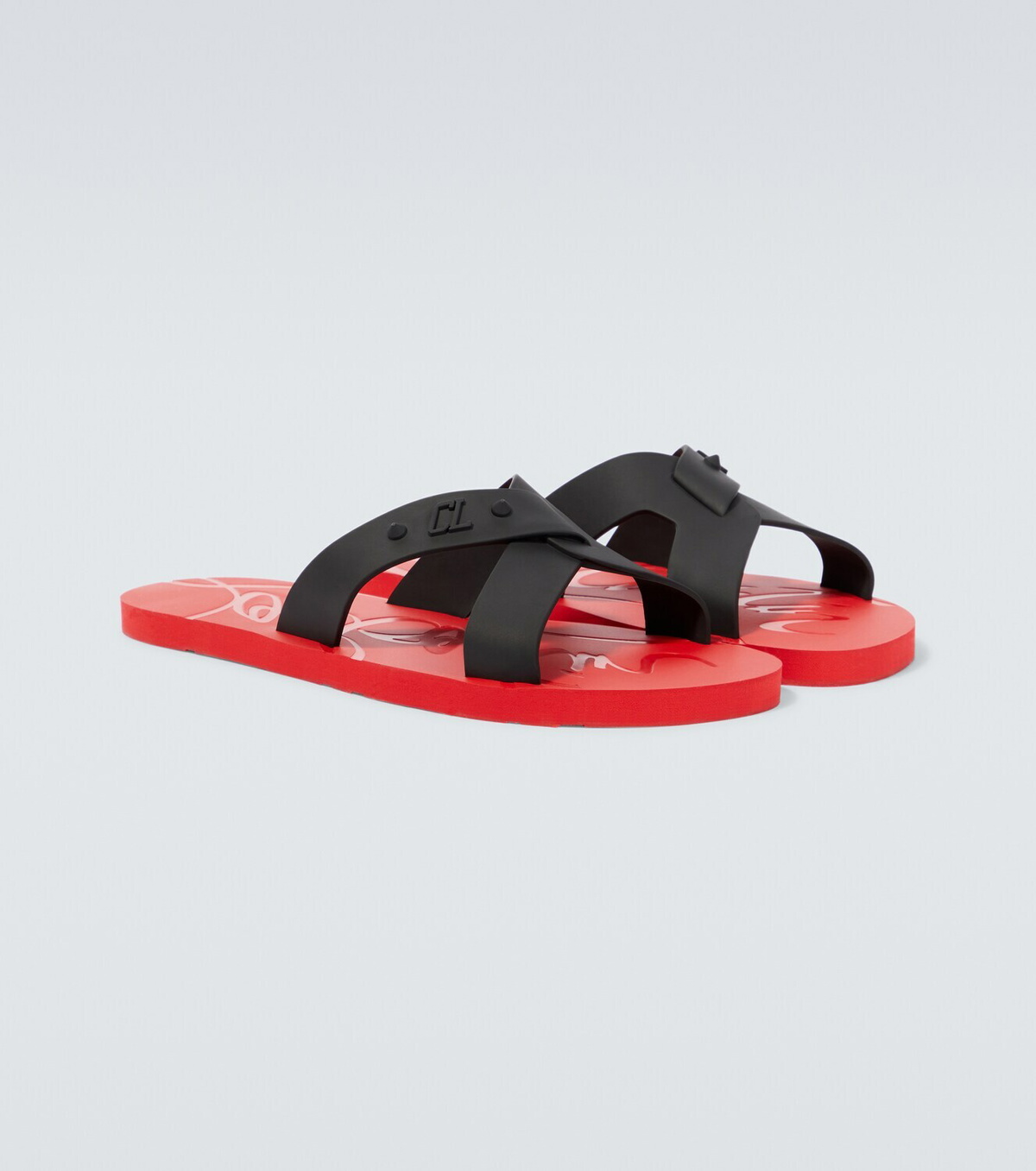 【関税込】Christian Louboutin ルブタン Loubi Cross slides Loubi Cross rubber slides in black - Christian Louboutin