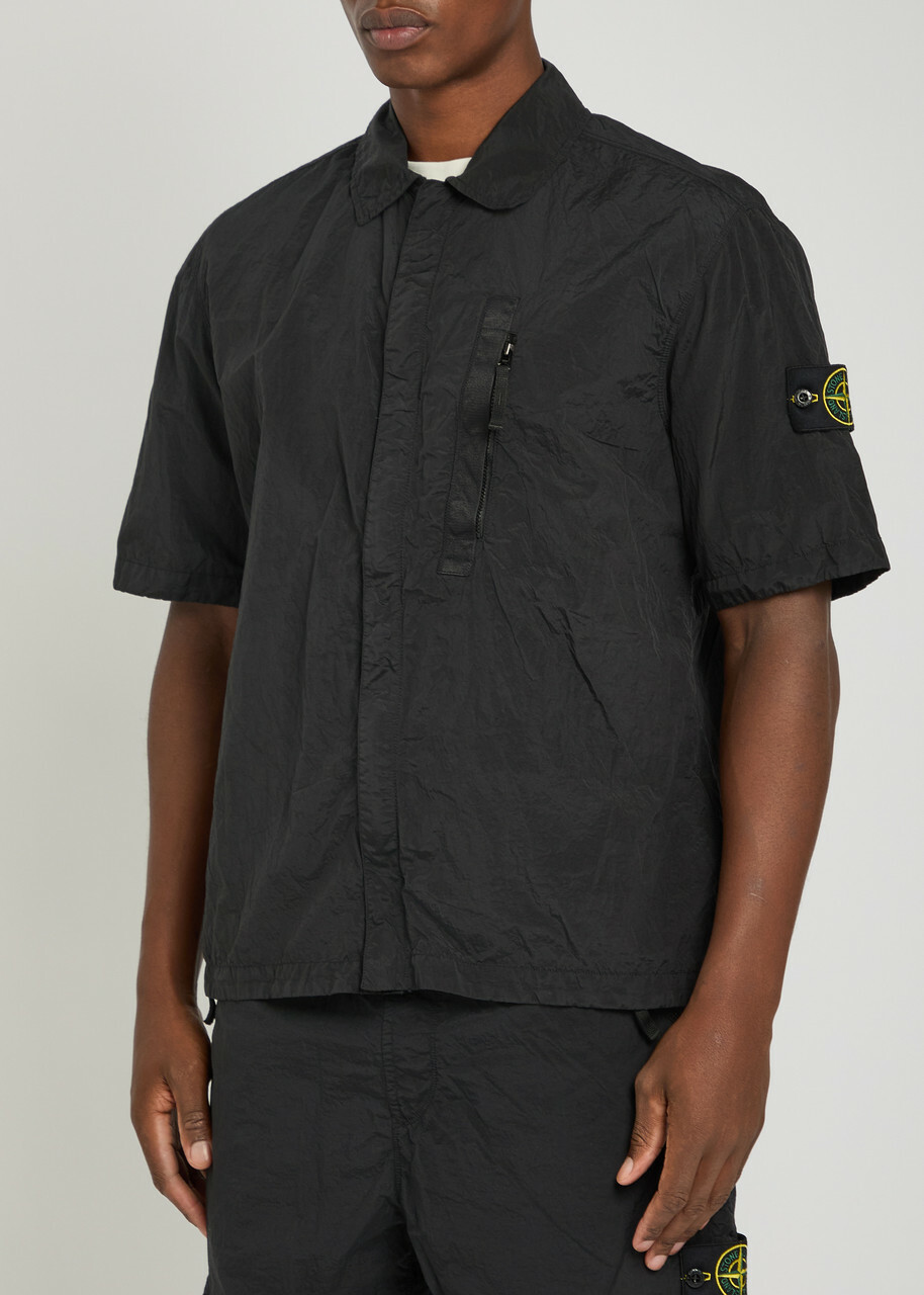 Stone Island Crinkled Nylon Overshirt Black