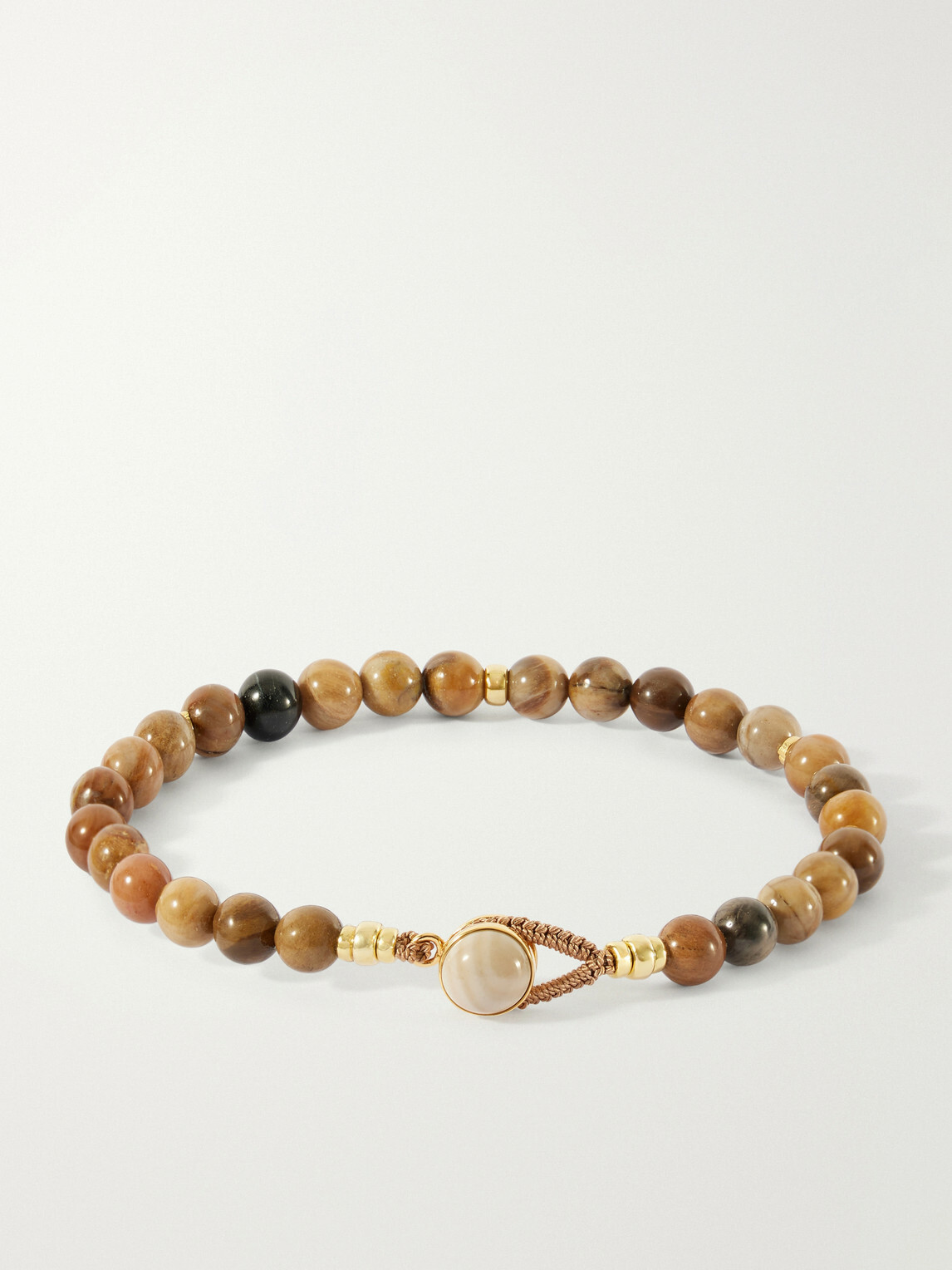 Mikia - Circle 8 Gold-Plated Sterling Silver, Petrified Wood and Flint Beaded Bracelet - Brown