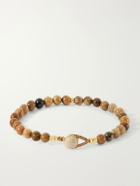 Mikia - Circle 8 Gold-Plated Sterling Silver, Petrified Wood and Flint Beaded Bracelet - Brown