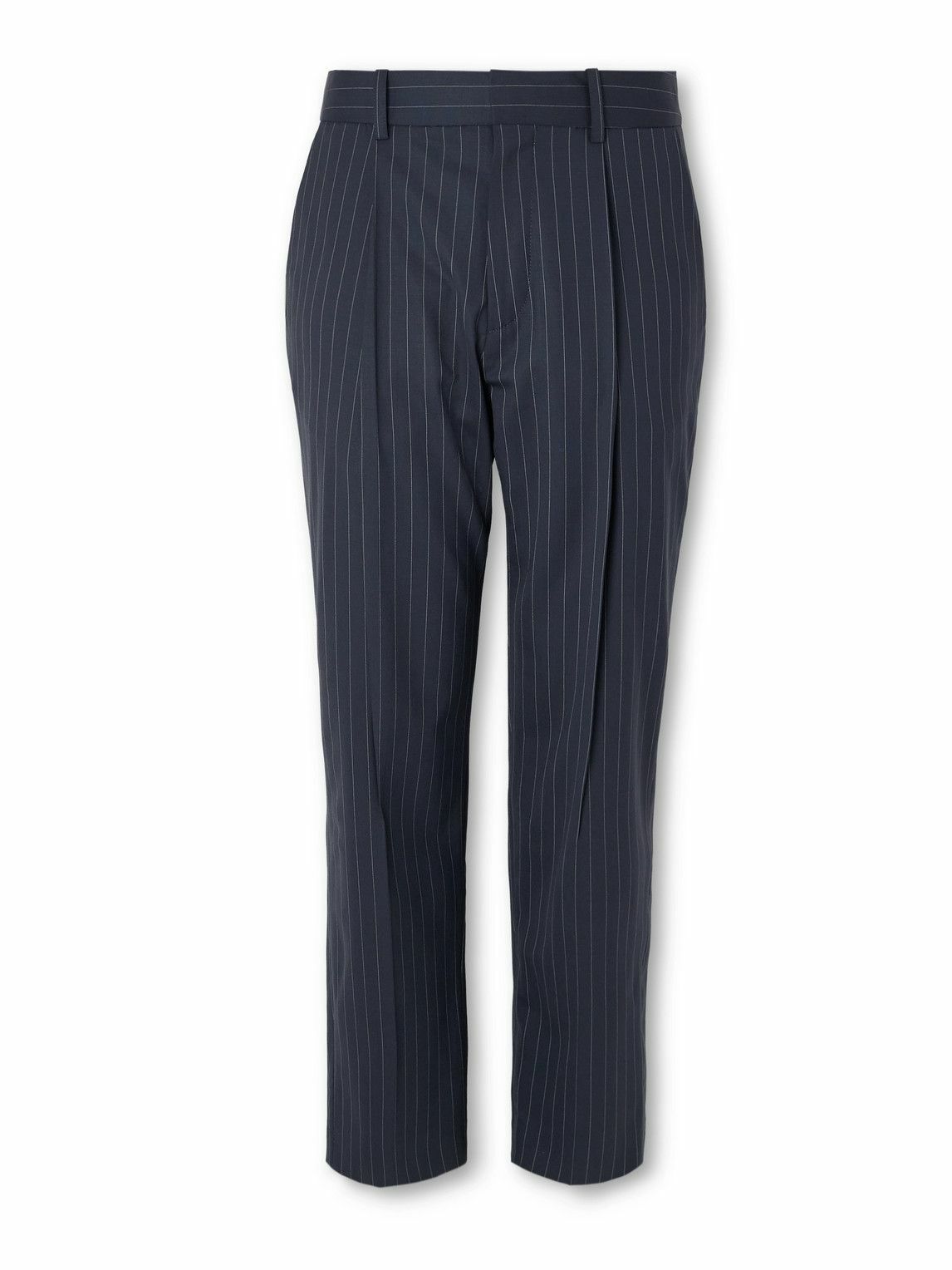 Balmain - Tapered Cropped Pleated Pinstriped Wool-Blend Trousers - Black