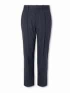 Balmain - Tapered Cropped Pleated Pinstriped Wool-Blend Trousers - Black