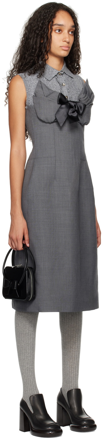 SHUSHU/TONG Gray Embellished Bustier Spliced Midi Dress