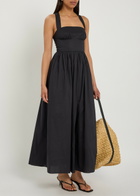 Matteau Gathered Cotton-poplin Midi Dress Black