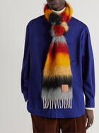 Loewe - Fringed Striped Logo-Embroidered Mohair and Wool-Blend Scarf