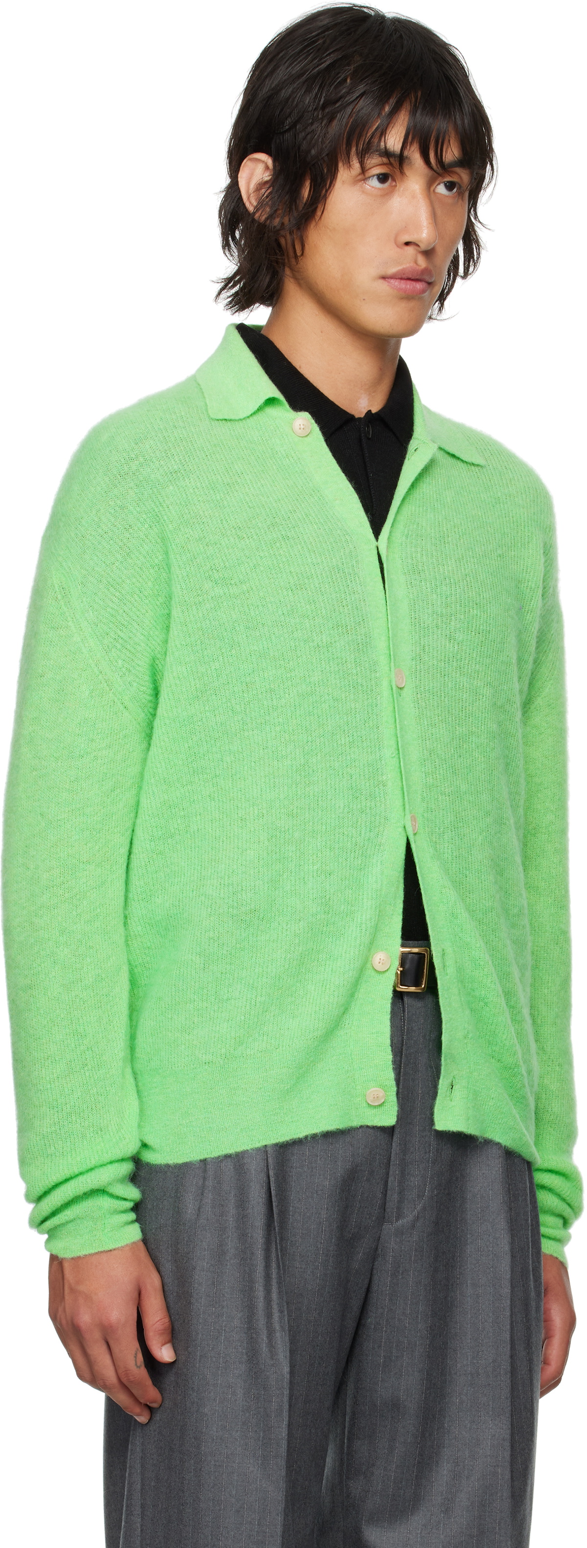 AURALEE Green Baby Suri Alpaca Cardigan Auralee