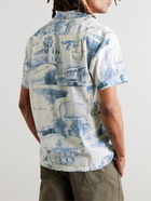 RRL - Camp-Collar Printed Linen and Cotton-Blend Shirt - Blue