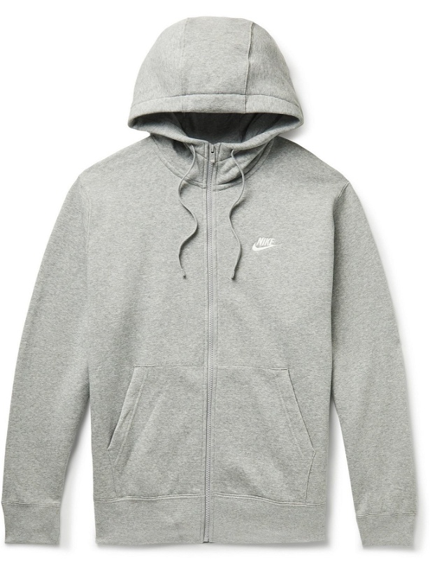 Photo: Nike - Sportswear Club Logo-Embroidered Cotton-Blend Jersey Zip-Up Hoodie - Gray