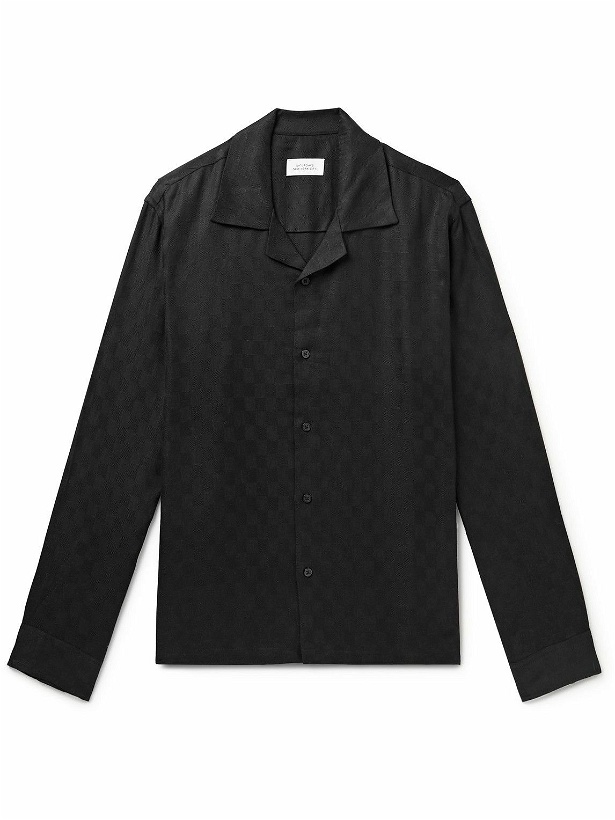 Photo: Saturdays NYC - Marco Zen Camp-Collar Lyocell and Linen-Blend Jacquard Shirt - Black