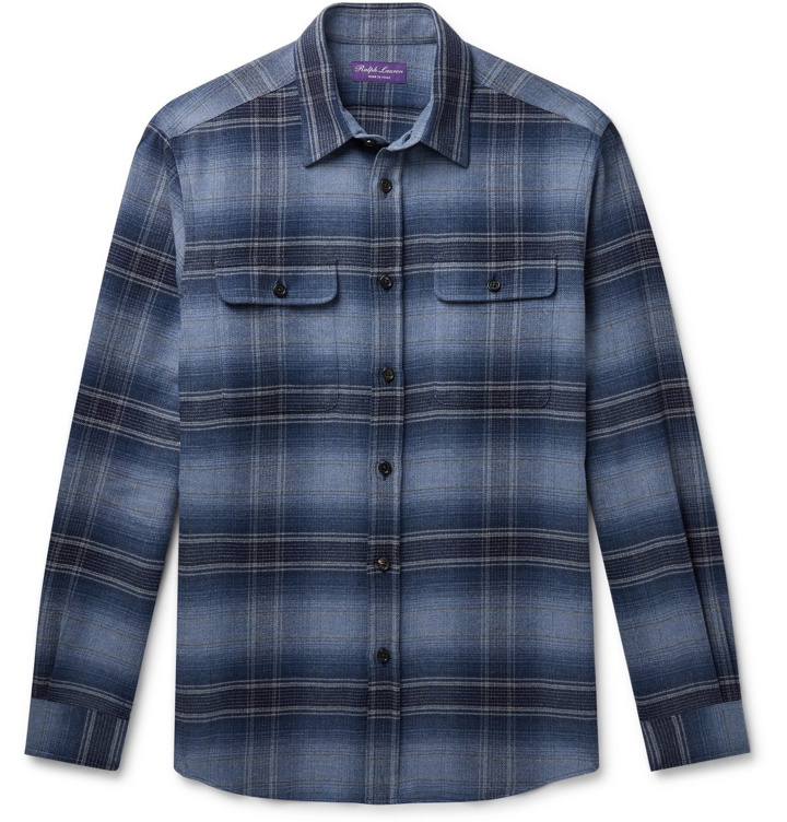Photo: Ralph Lauren Purple Label - Checked Cotton-Flannel Shirt - Blue