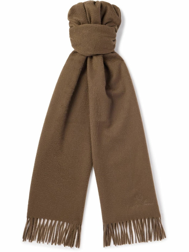 Photo: Loro Piana - Logo-Embroidered Fringed Cashmere Scarf