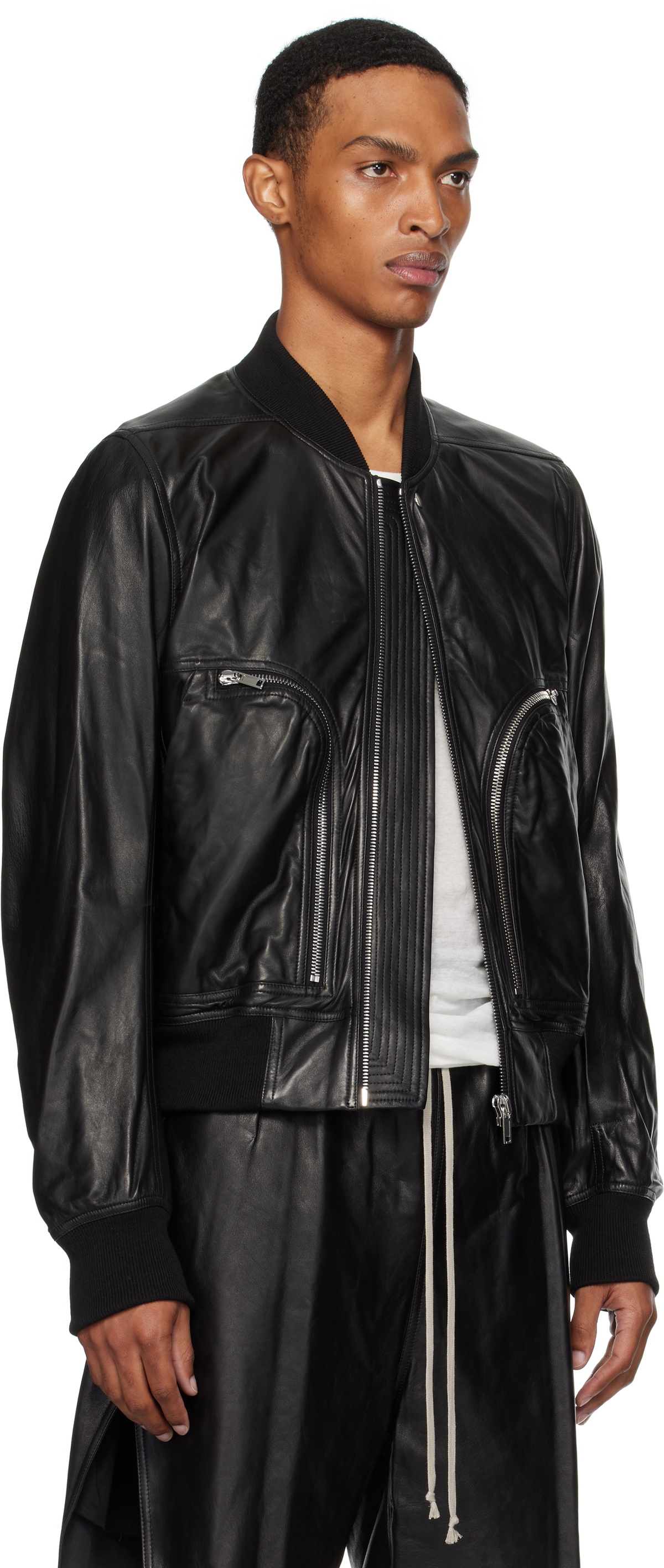 Rick Owens Black Concordians Bauhaus Flight Leather Bomber Jacket