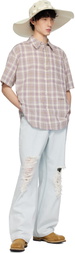 AFTER PRAY Off-White & Purple Madras Check Half Shirt
