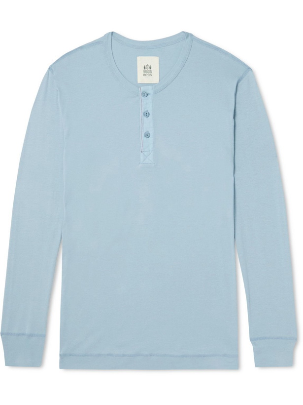 Photo: Hemen Biarritz - Harri Slim-Fit Organic Cotton-Jersey Henley Pyjama T-Shirt - Blue