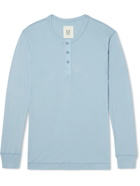 Hemen Biarritz - Harri Slim-Fit Organic Cotton-Jersey Henley Pyjama T-Shirt - Blue