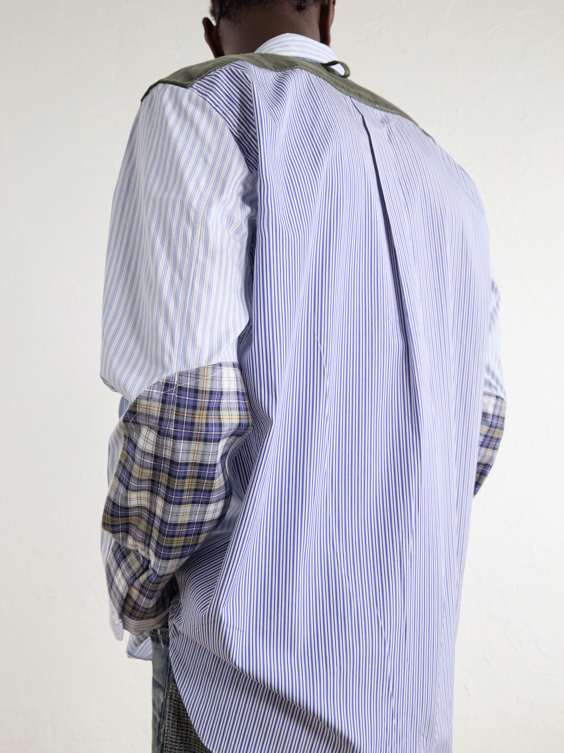 Junya Watanabe - Striped Corduroy and Twill-Trimmed Cotton-Poplin Shirt - Blue