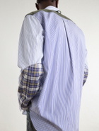 Junya Watanabe - Striped Corduroy and Twill-Trimmed Cotton-Poplin Shirt - Blue