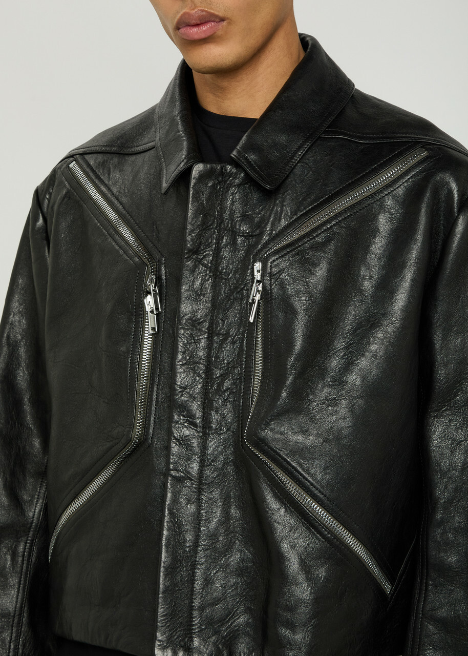 Rick Owens Heizer Grained Leather Jacket Black