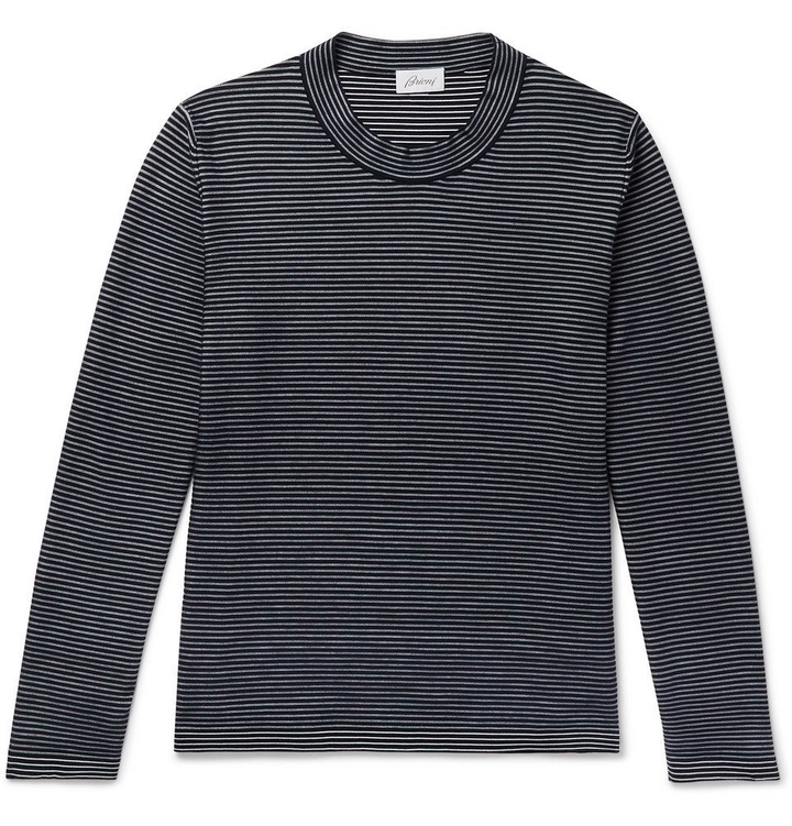 Photo: Brioni - Slim-Fit Striped Cotton and Silk-Blend Sweater - Men - Navy