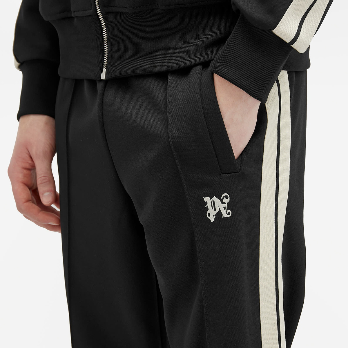 Palm Angels Men's Monogram Track Pants in Off White Palm Angels