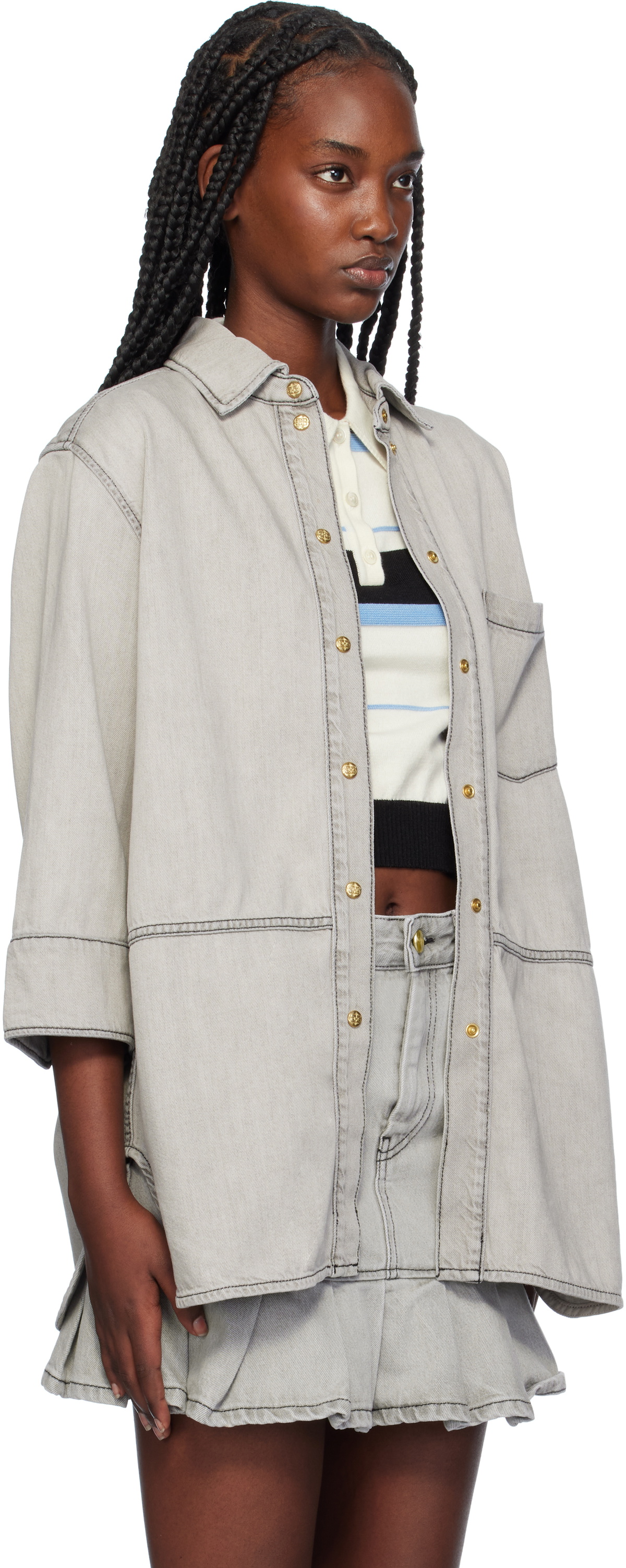 GANNI Gray Oversized Future Denim Shirt