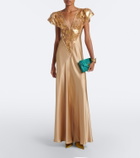 Rodarte Lace-trimmed sequined silk satin gown
