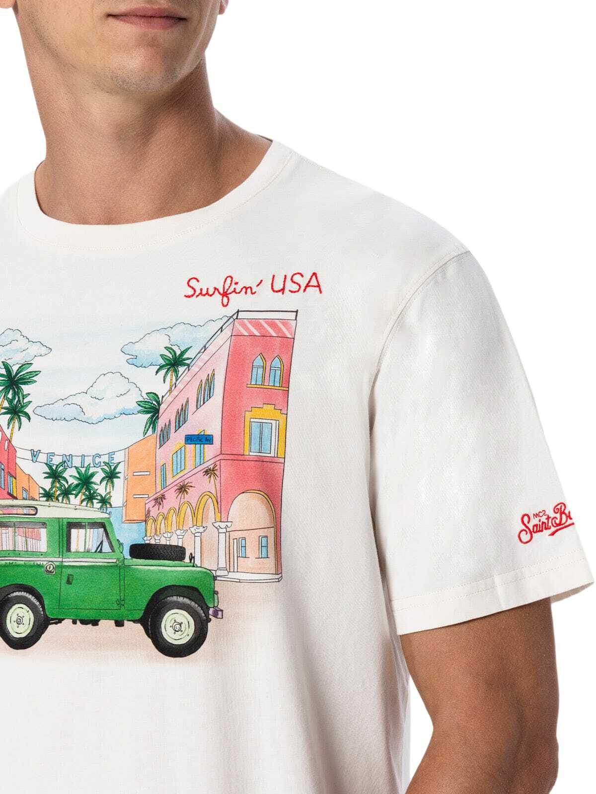 MC2 Saint Barth Man Cotton T-shirt With Placed Print And Surfinusa Embroidery