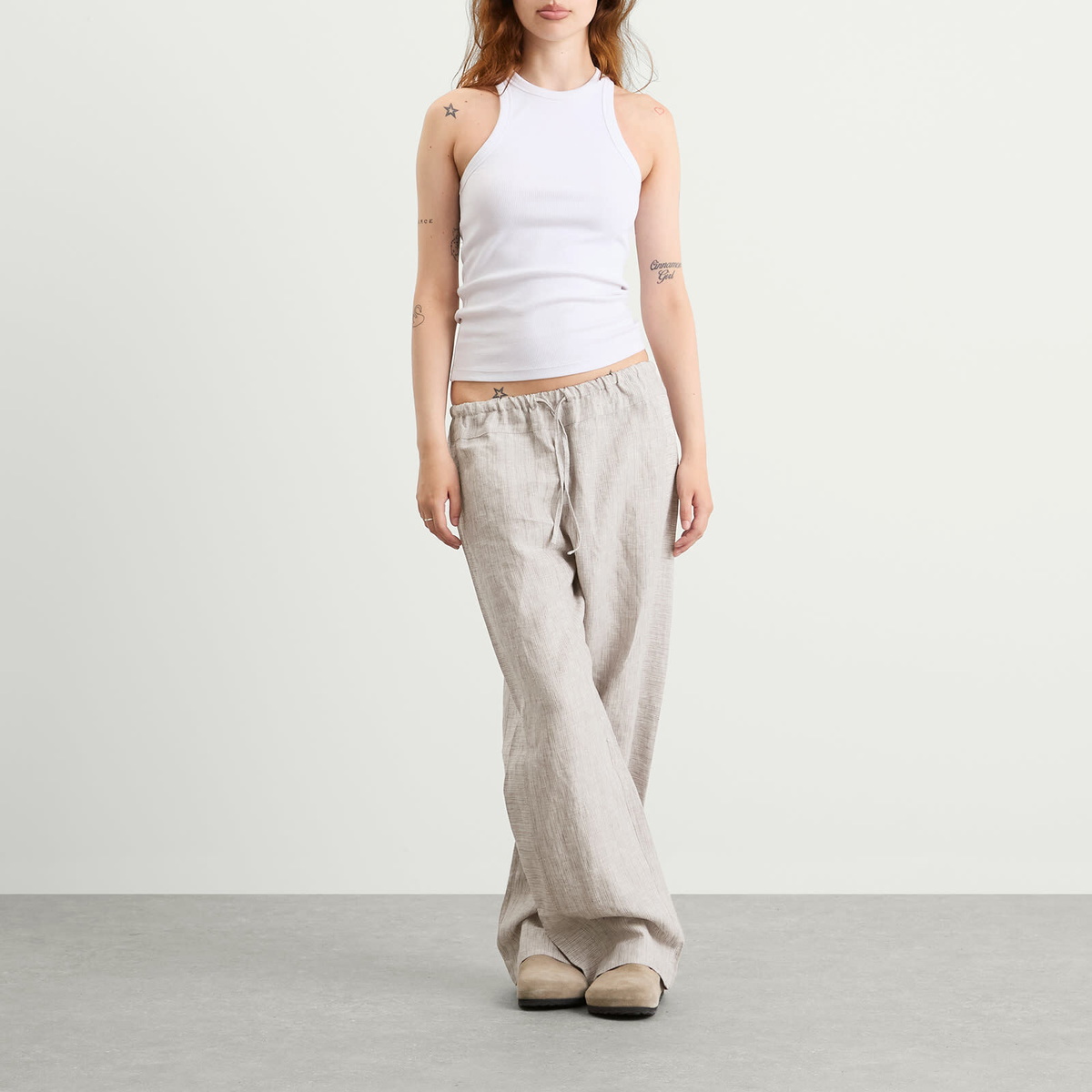 Deiji Studios Women's Double Waist Linen Pants in Haze Blue