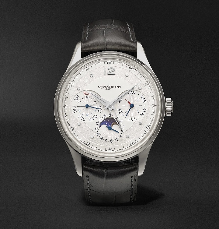 Photo: Montblanc - Heritage Perpetual Calendar Automatic 40mm Stainless Steel and Alligator Watch, Ref. No. 119925 - White