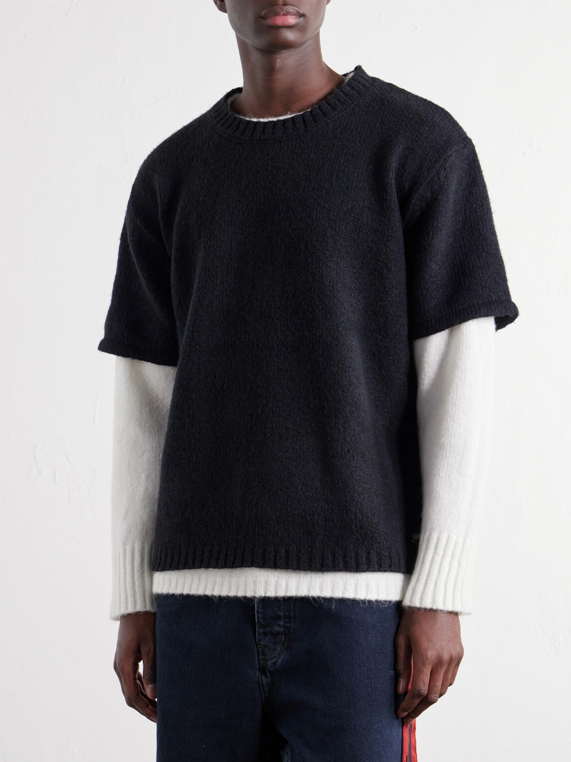 NAHMIAS - Two-Tone Layered Brushed Sweater - Black