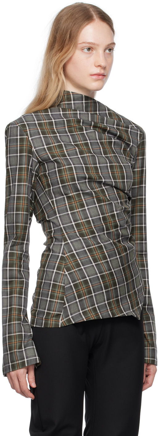 Jade Cropper Gray Plaid Long Sleeve T-Shirt