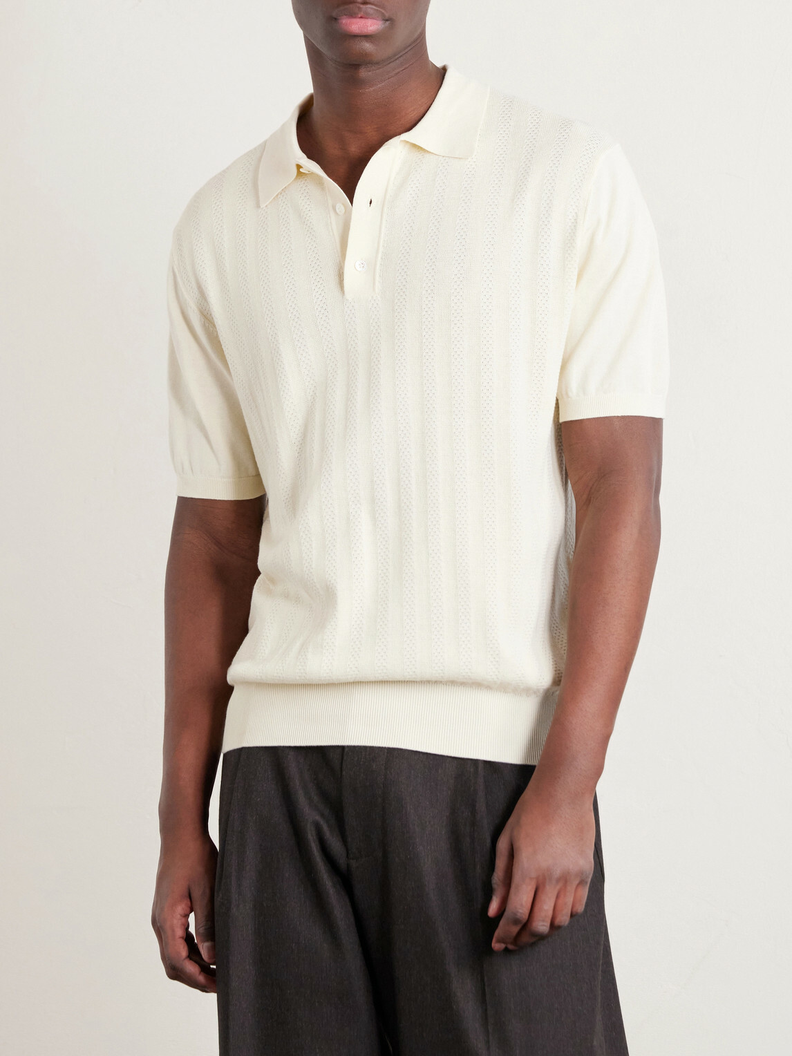 Hartford - Pointelle-Knit Cotton Polo Shirt - Neutrals