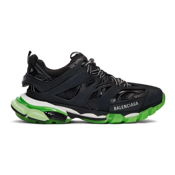 Photo: Balenciaga Black and Green Glow-in-the-Dark Track Sneakers