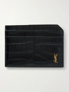 SAINT LAURENT - Tiny Cassandre Logo-Appliquéd Croc-Effect Patent-Leather Cardholder