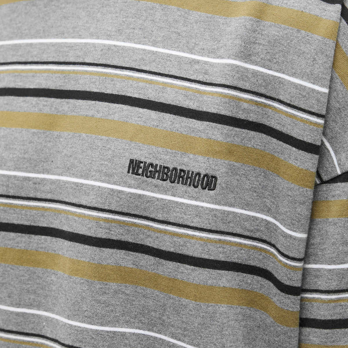 Neighborhood Men's Border Stripe Crew Neck T-Shirt in Grey