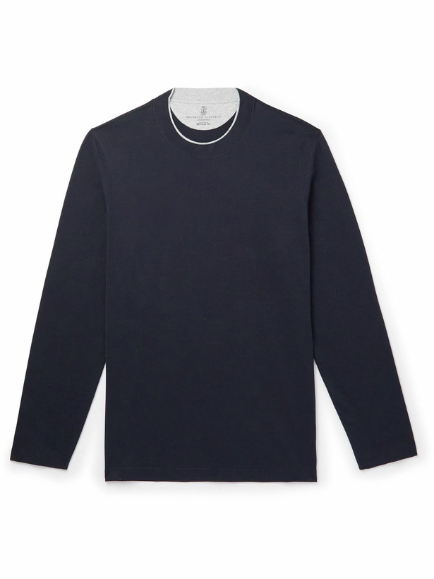 Photo: Brunello Cucinelli - Layered Cotton-Jersey T-Shirt - Blue