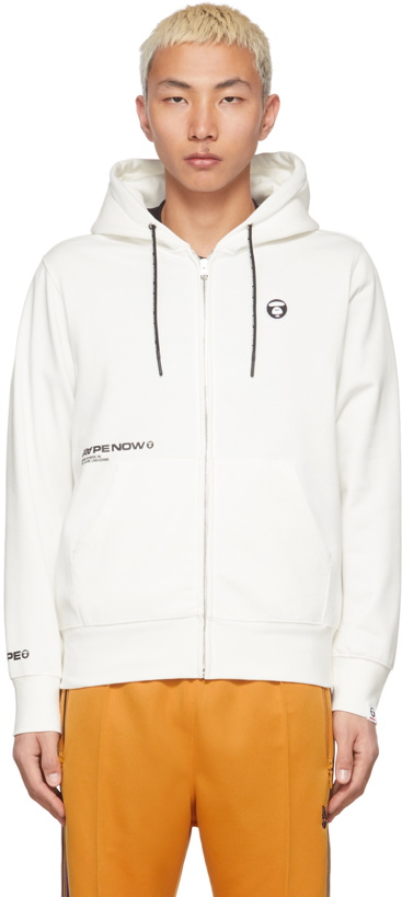 Photo: AAPE by A Bathing Ape White Fleece Zip-Up Sweater