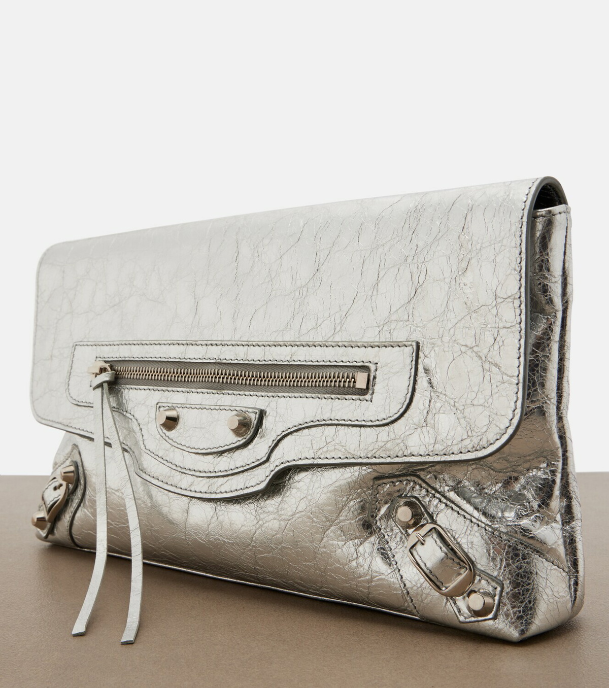Balenciaga Le City metallic leather clutch
