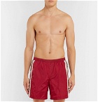 Gucci - Wide-Leg Long-Length Striped Logo-Print Swim Shorts - Red
