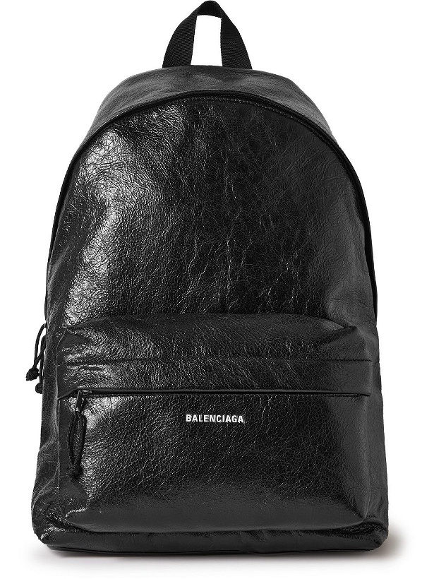 Photo: Balenciaga - Logo-Print Crinkled-Leather Backpack