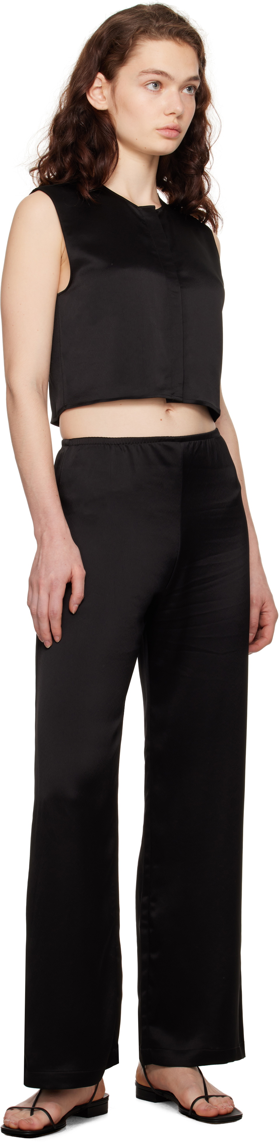 LESET Black Barb Wide Leg Lounge Pants