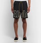 Rhude - Wide-Leg Logo-Print Nylon Drawstring Shorts - Black