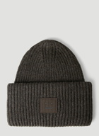 Face Patch Beanie Hat in Grey