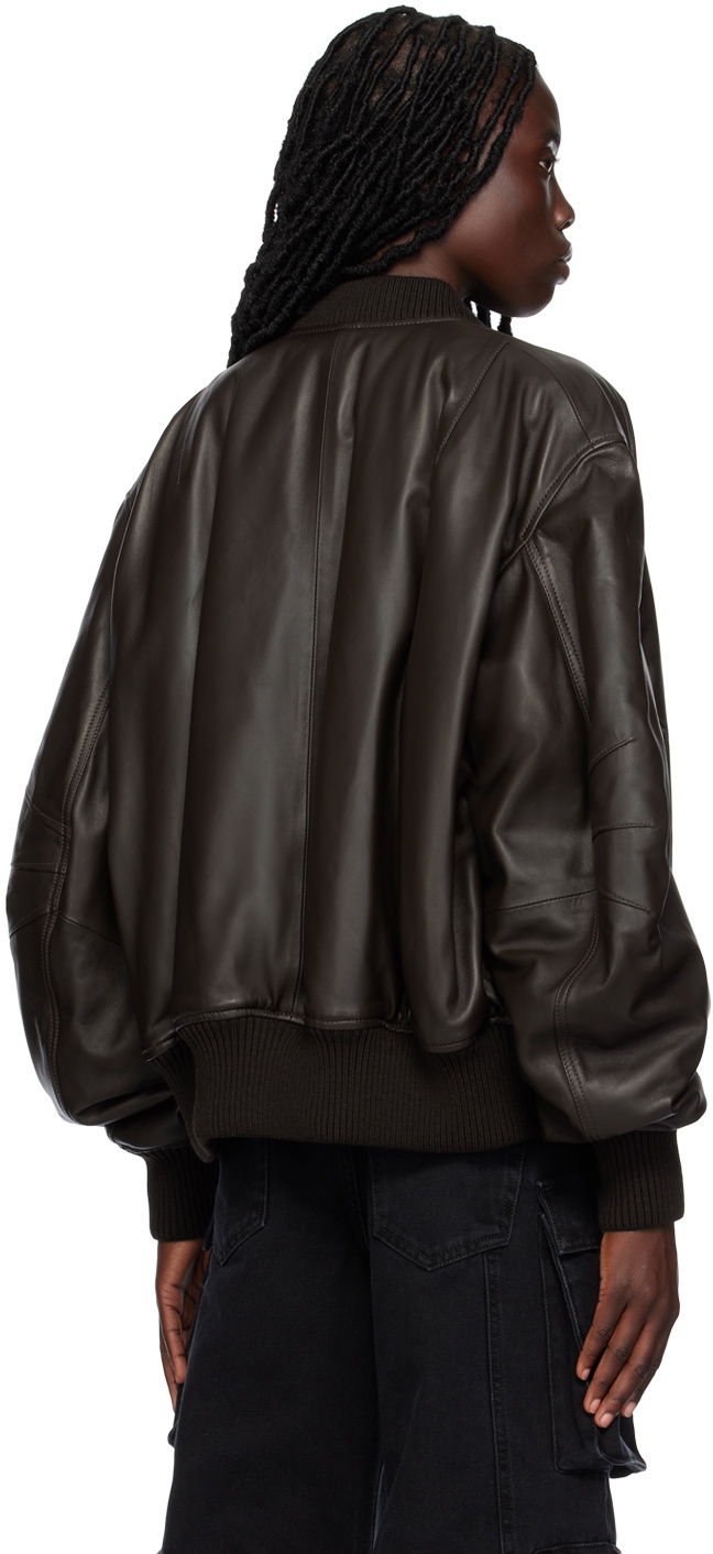 The Attico Brown Anja Leather Bomber Jacket The Attico