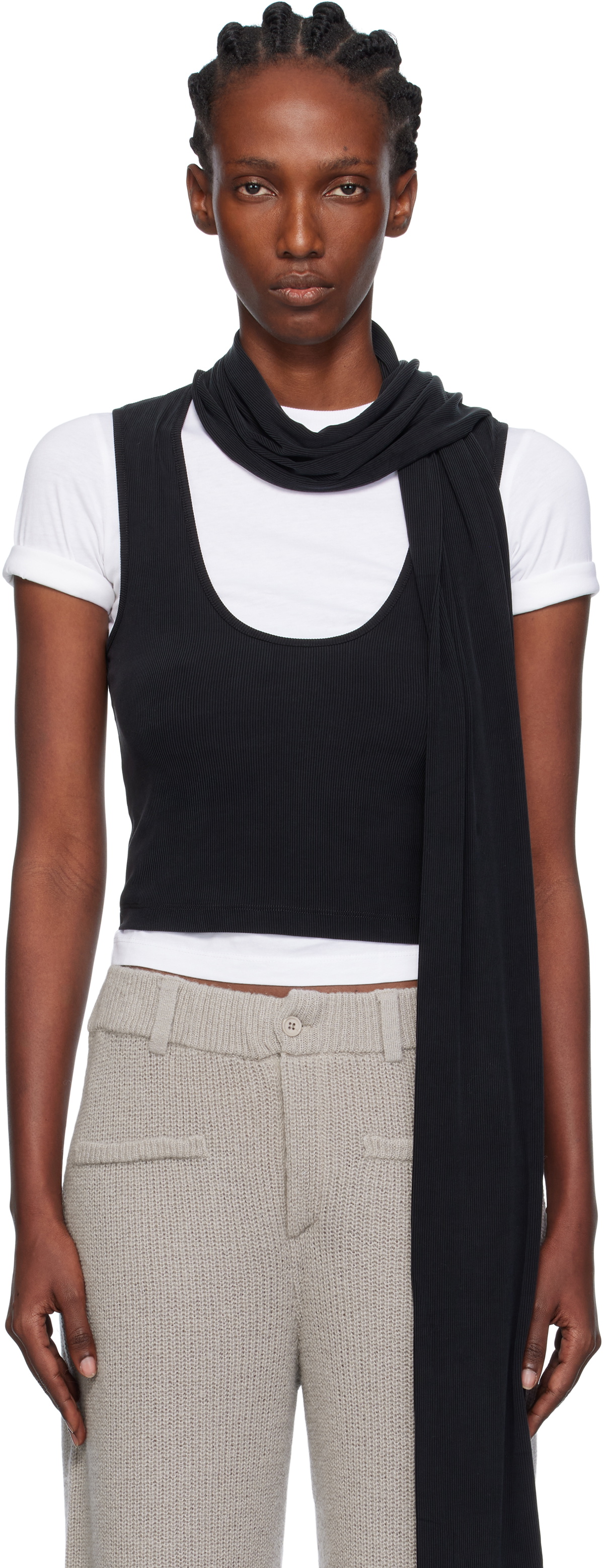 Aya Muse Black Scarf Scoop Tank Top