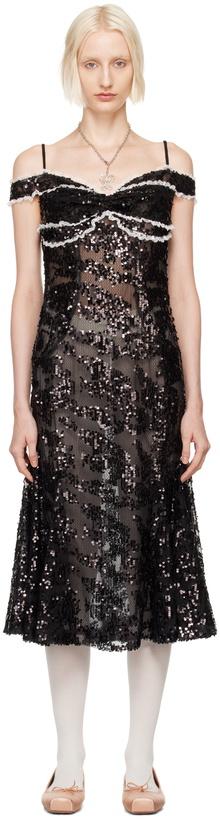 Photo: Yuhan Wang Black Off Shoulder Sequin Midi Dress