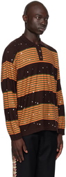 Bode Brown & Orange Embellished Stripe Polo