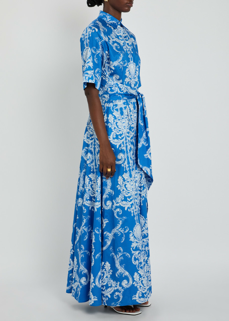 Borgo DE Nor Posie Printed Belted Cotton Maxi Shirt Dress Blue